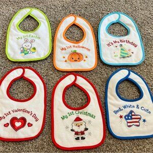 Set of 6 Holiday Baby Bibs
